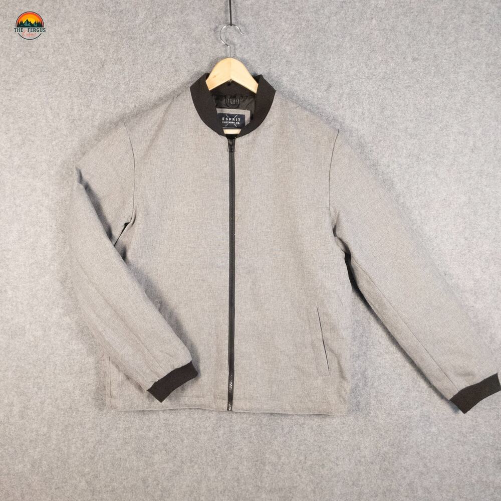 Esprit Clothing Co. Bomber Jacket Gray Full-Zip Collared Preppy Men's Size Large